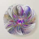 Coussins Ronds Fleur d'art Abstrait, énergique et coloré<br><div class="desc">Une puissante fleur d'imaginaire multicolore,  un art fractal floral unique. Conception pour votre coussin rond et plus.</div>