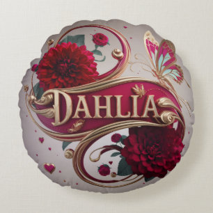 Coussins Ronds Fleur d'art de dahlia rouge élégant