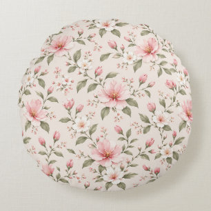 Coussins Ronds Fleur de cerisier rose pâle, motif floral continu