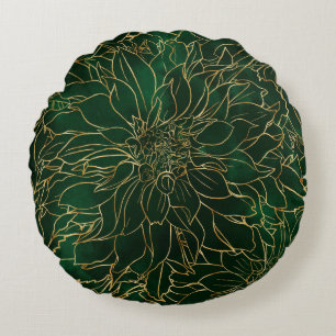 Coussins Ronds Fleur de dahlia or et vert