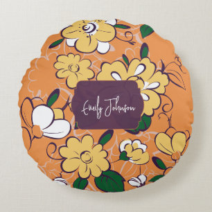 Coussins Ronds Fleur de Daisy rétro orange automne nom personnali