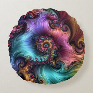 Coussins Ronds Fleur de fantaisie colorée et brillante, art fract