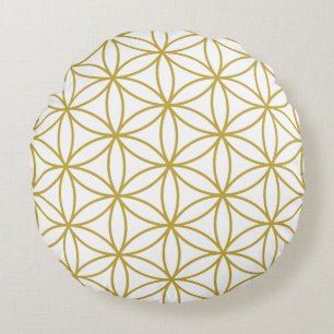 Coussins Ronds Fleur de la vie (2 voies) Grand Ptn - Blanc & Or