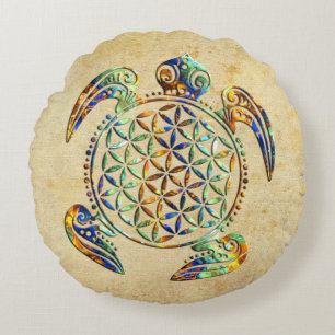 Coussins Ronds Fleur de la vie / Blume des Lebens - couleur tortu