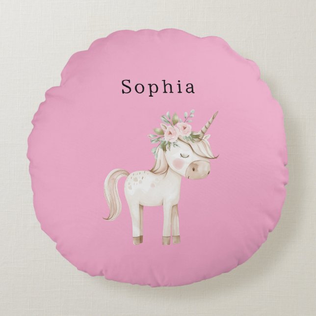 Coussins Ronds Fleur de licorne rose (Devant)