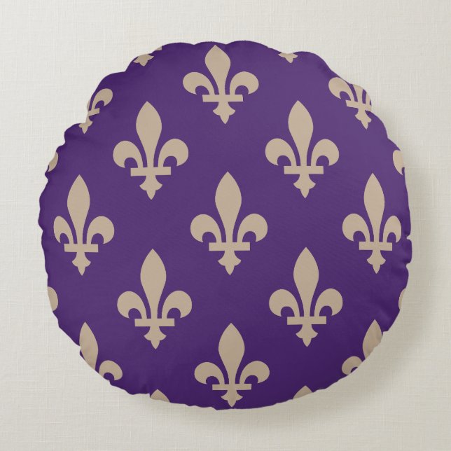 Coussins Ronds Fleur de Lis Motif, Royal French Creative on Purpl (Devant)