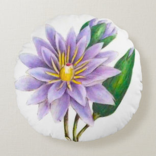 Coussins Ronds Fleur de lotus pourpre Aquarelle