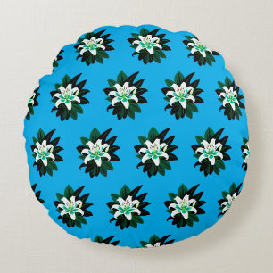 Coussins Ronds Fleur de lys blanche avec feuilles vert foncé