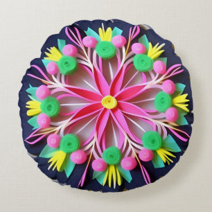 Coussins Ronds Fleur de Mandala Colorée