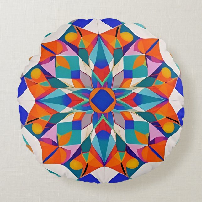 Coussins Ronds Fleur de Mandala Colorée (Devant)