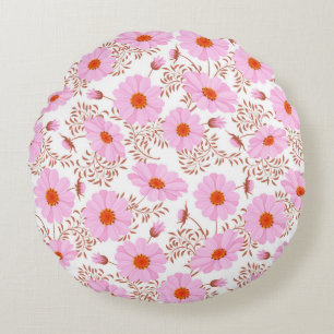 Coussins Ronds Fleur de marguerite rose vintage sur blanc
