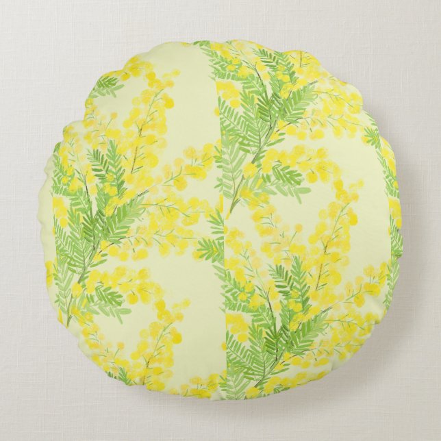 Coussins Ronds Fleur de mimosa jaune et duveteuse (Devant)