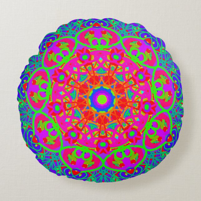 Coussins Ronds Fleur de nuit Mandala Boho réversible (Devant)