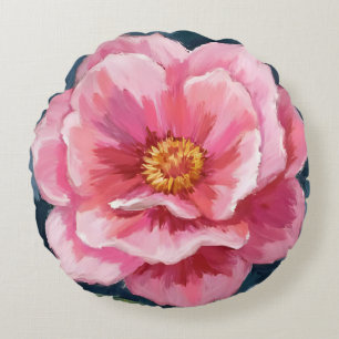 Coussins Ronds Fleur de pivoine rose aquarelle florale