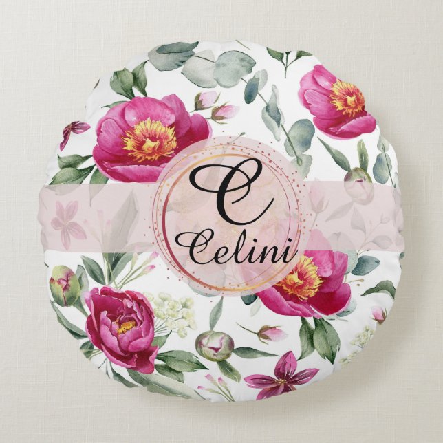 Coussins Ronds Fleur de pivoine sans soudure motif Jeu d'oreiller (Devant)