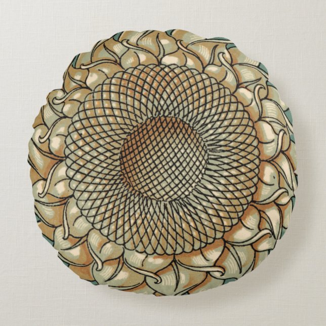 Coussins Ronds Fleur de tournesol sur Arrière - plan bleu-vert (Devant)