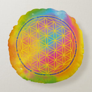 Coussins Ronds Fleur de Vie Arc-en-Ciel Affirmations positives