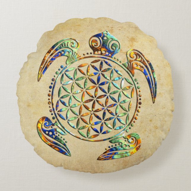 Coussins Ronds Fleur de vie / Blume des Lebens - couleur tortue (Devant)