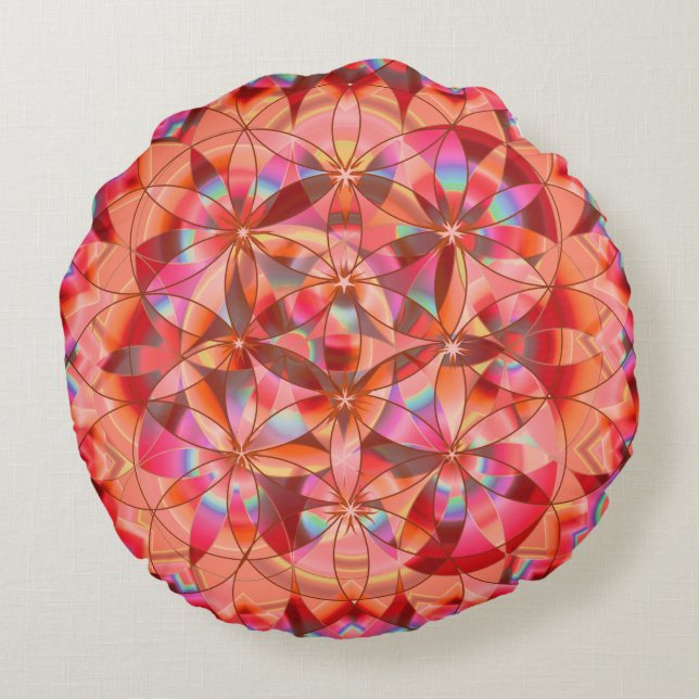 Coussins Ronds Fleur de vie~coussin rond rouge (Dos)