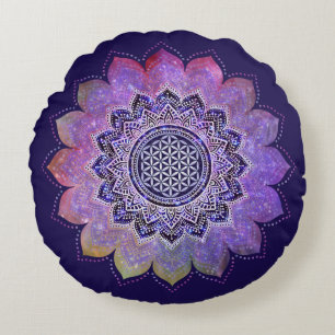 Coussins Ronds Fleur de Vie - Galaxie de style vintage Espace 1