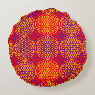 Coussins Ronds Fleur de vie - motif de timbre - rose orange
