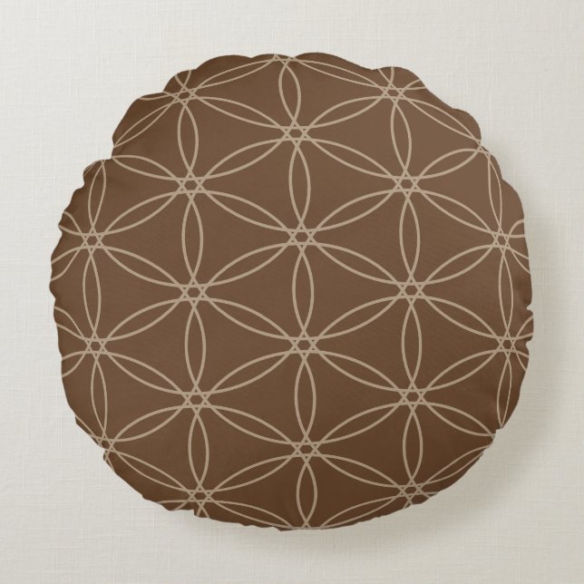 Coussins Ronds Fleur de vie Motif sur Brown (Devant)