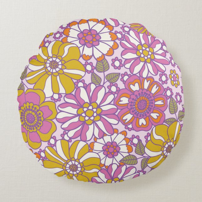 Coussins Ronds Fleur des années 60 rétro. motif d'illustration vi (Devant)