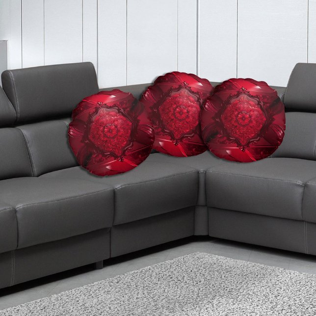 Coussins Ronds Fleur Élégante Rouge (Créateur téléchargé)