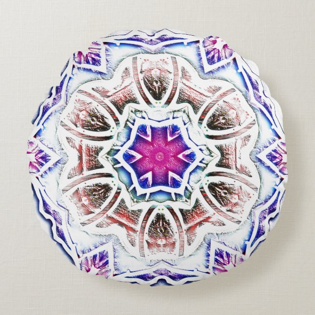 Coussins Ronds Fleur en texture plâtre, ombre douce sur blanc (Devant)