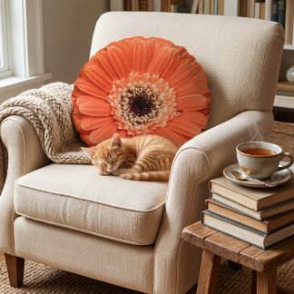 Coussins Ronds Fleur florale vibrante - Gerbera orange