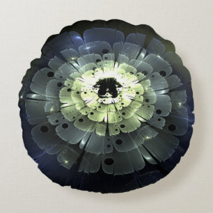 Coussins Ronds Fleur fractale abstraite sombre