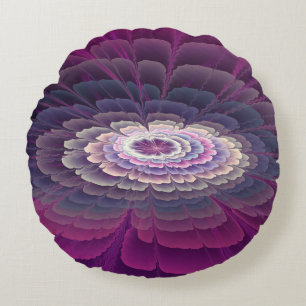 Coussins Ronds Fleur frappante abstraite fractale couleur rose