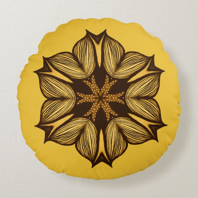 Coussins Ronds Fleur Jaune Abstraite (Devant)