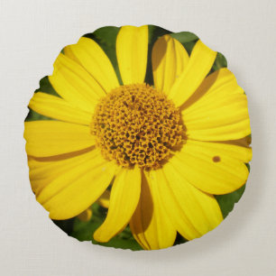 Coussins Ronds Fleur jaune avec feuilles vertes
