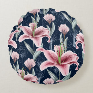 Coussins Ronds Fleur Lilly Rose Motif sans couture.
