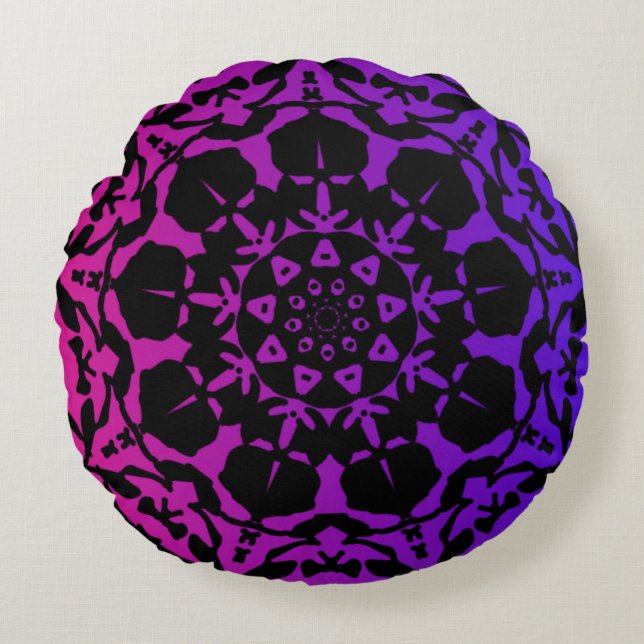 Coussins Ronds fleur Mandala rose et violet (Devant)