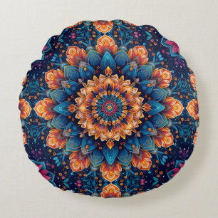 Coussins Ronds Fleur Mandala Style d'Art Numérique-23907