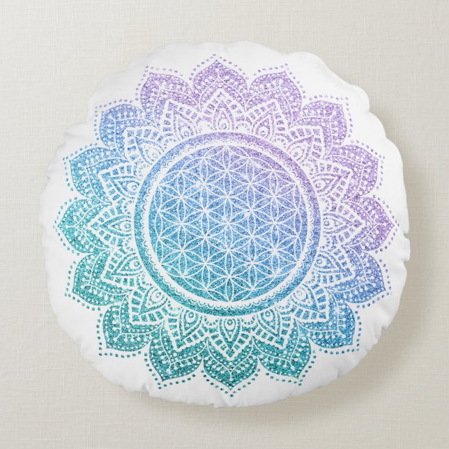 Coussins Ronds Fleur mignonne de vie Mandala parties scintillant  (Devant)