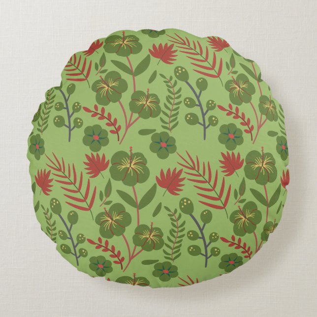 Coussins Ronds Fleur motif, branche, feuille fleurie verte sans s (Devant)