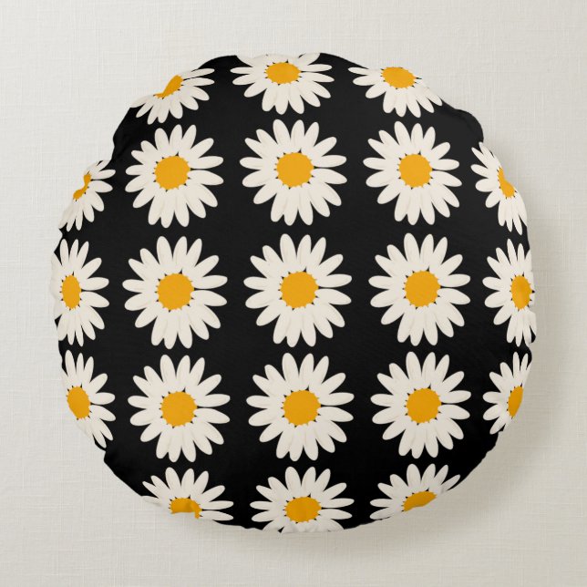 Coussins Ronds Fleur noir (Devant)