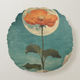 Coussins Ronds Fleur orange Lune - Charme Boho Vintage