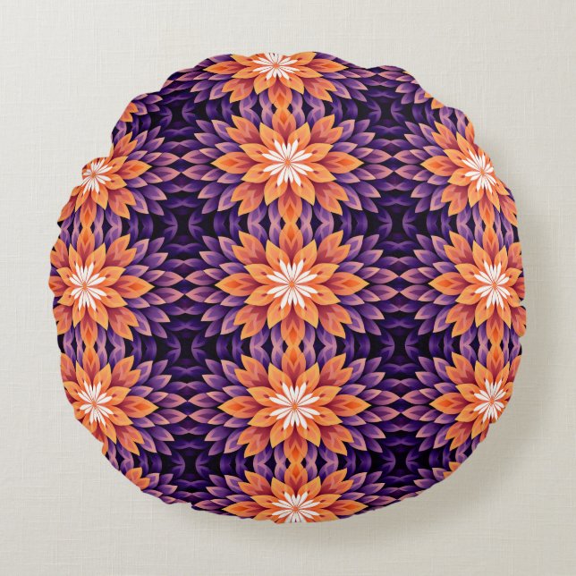 Coussins Ronds Fleur orange violet blanc (Devant)