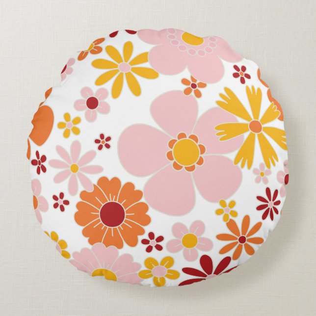 Coussins Ronds Fleur retro des années 70  (Devant)