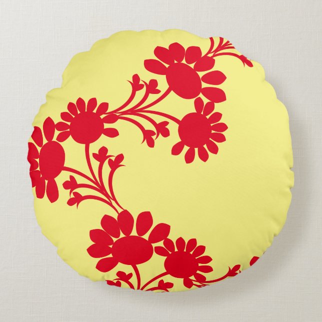 Coussins Ronds Fleur réversible jaune rouge  (Devant)