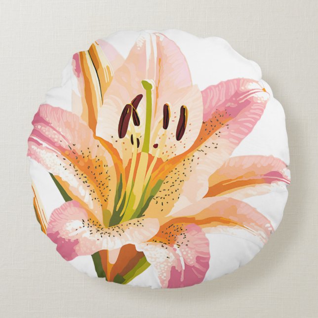 Coussins Ronds Fleur rose Lily | Belle peinture (Devant)