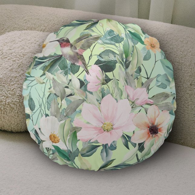 Coussins Ronds Fleur sauvage d'aquarelle Boho moderne (Créateur téléchargé)