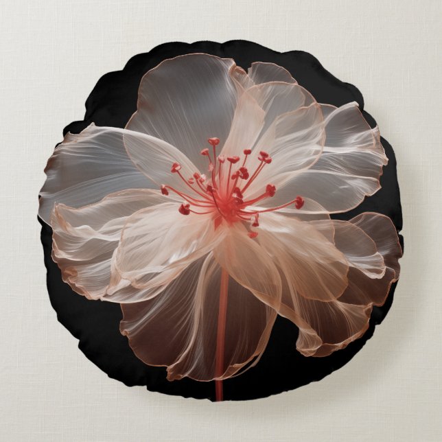 Coussins Ronds Fleur translucide élégante sur le noir (Devant)