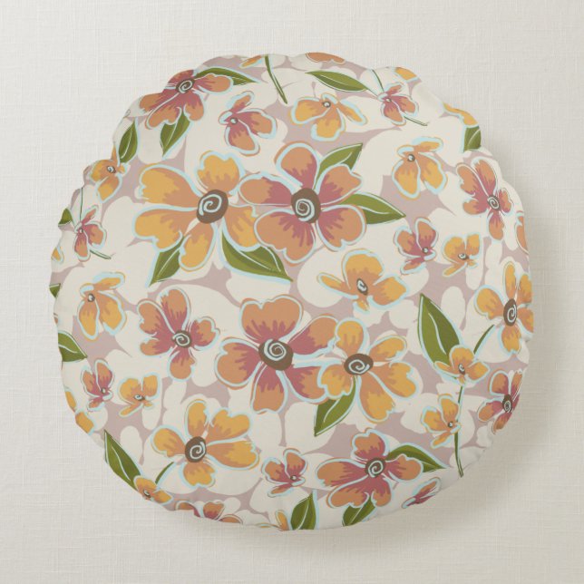 Coussins Ronds Fleur tropicale rétro orange rose (Devant)