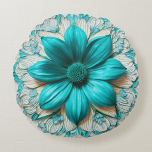 Coussins Ronds Fleur Turquoise arrondie Charme floral