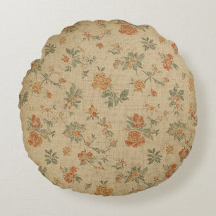 Coussins Ronds Fleur vintage orange brûlé et vert sauge